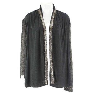 Miss Me Sz S Black Gold With Sequins Ruched Neck Acrylic Nylon Spandex Cardigan